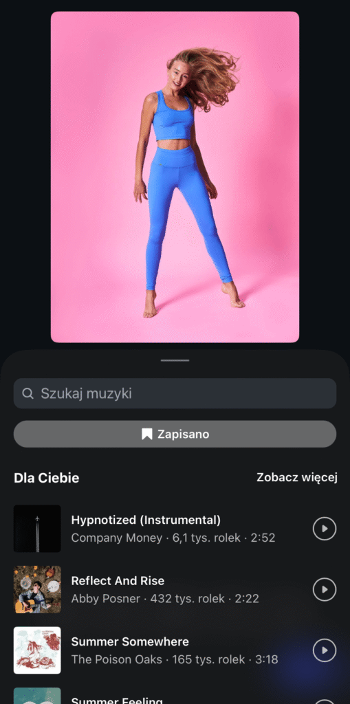 dodawanie muzyki przy publikacji przez aplikację instagrama