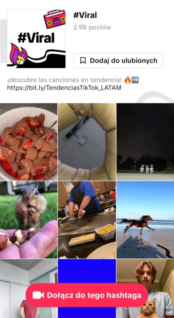 Ogólne hashtagi na TikTok - #viral z 2,9 miliardami postów