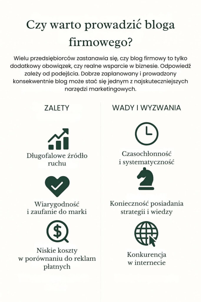 Jakie są zalety i wady prowadzenia firmowego bloga? Infografika