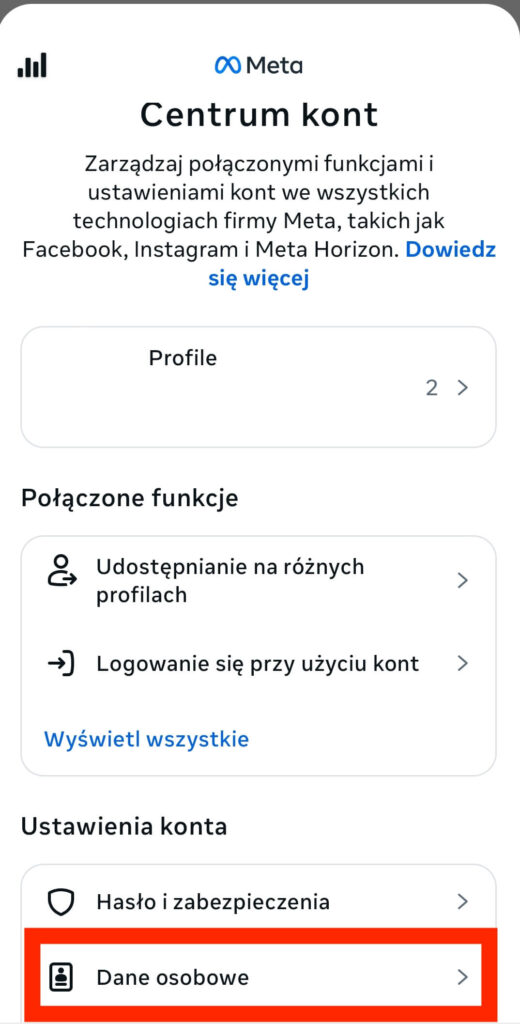 Dane osobowe na profilu na FB Jak usunąć konto na Facebooku? Sekcja dane osobowe