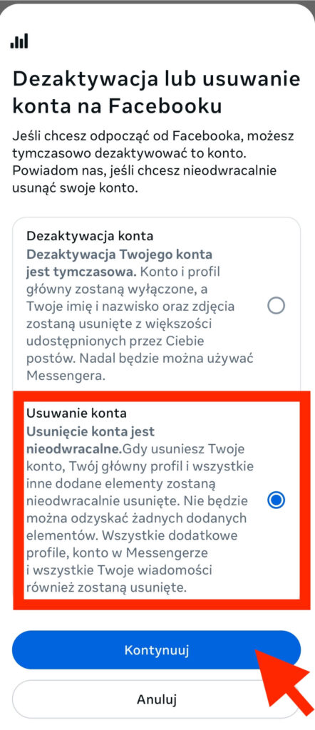 Jak usunąć konto na Facebooku? Usuwanie z poziomu aplikacji mobilnej Usuwanie konta na FB z aplikacji mobilnej
