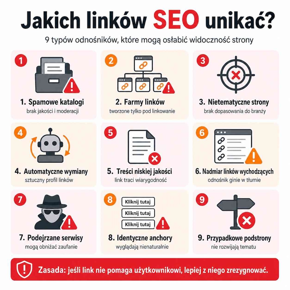 jakie linki seo nie działają 