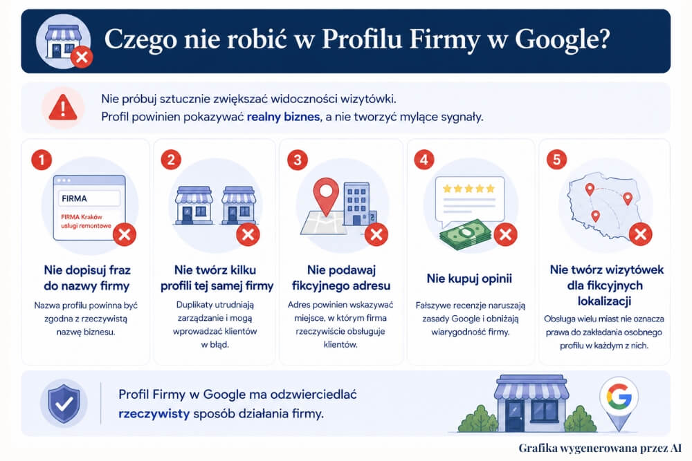 błędy w profilu firmy w google czego unikać w profilu firmy w google
