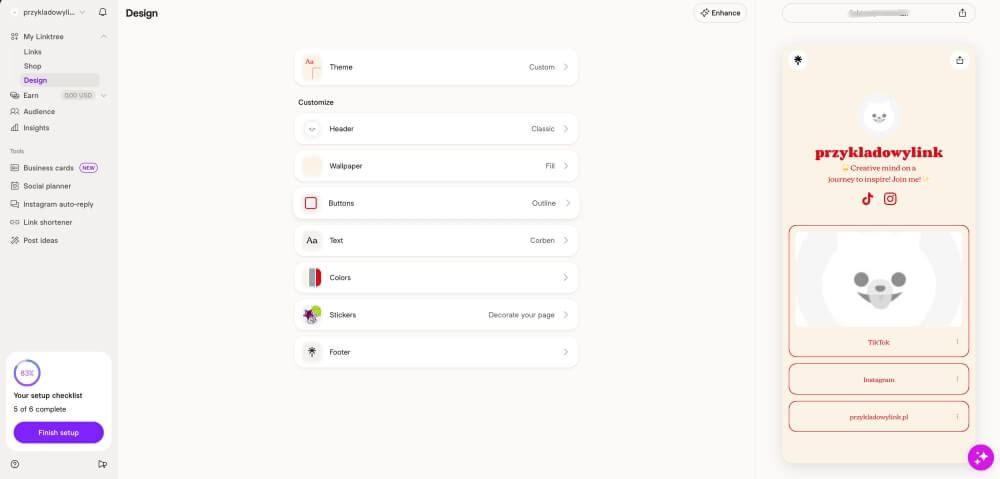 linktree - dopasowanie wyglądu profilu dopasowanie wyglądu profilu linktree