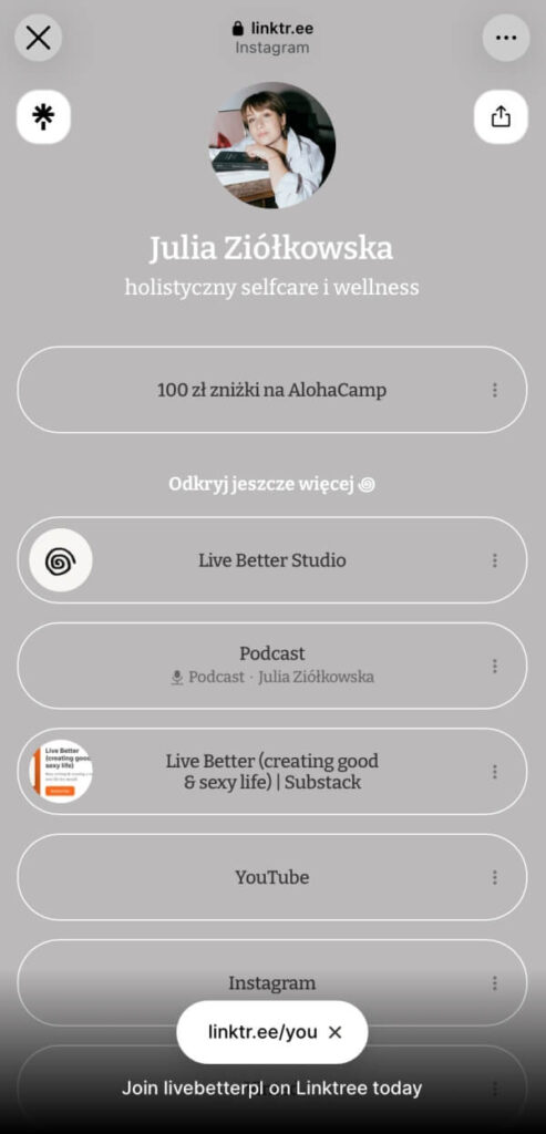 strona linktree na przykładzie twórcy internetowego profil linktree na przykładzie twórcy internetowego