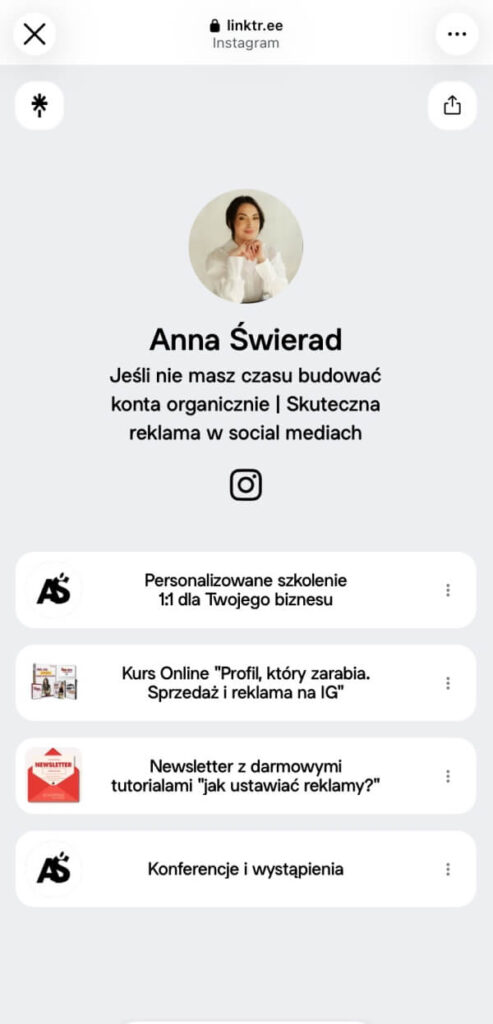 strona linktree na przykładzie eksperta sprzedającego produkty i usługi profil linktree na przykładzie eksperta sprzedającego produkty i usługi