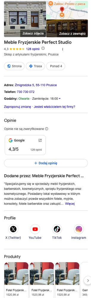 hurtownia fryzjerska - profil firmy w google profil firmy w google na przykładzie hurtowni fryzjerskiej