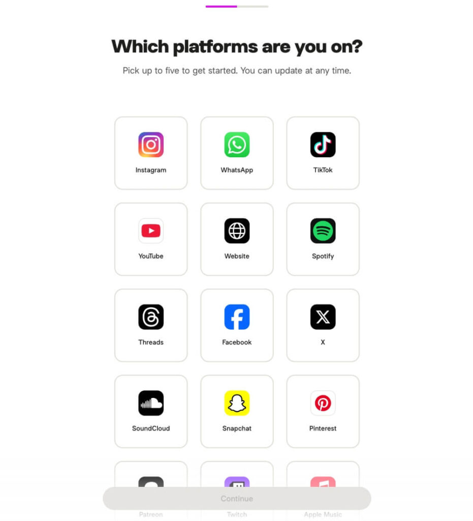linktree - wybór platform wybór platform na linktree