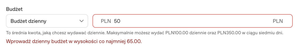 reklamy w ChatGPT na przykładzie ustawiania budżetu reklama w ChatGPT - minimalny budżet
