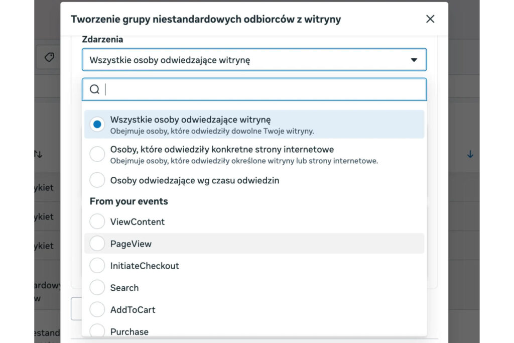 remarketing na facebooku na przykładzie tworzenia grupy odbiorców z witryny tworzenie grupy niestandardowych odbiorców z witryny